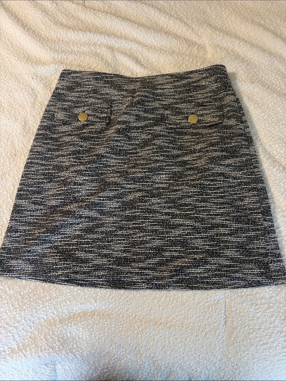 LOFT Black & Gray Tweed Mini Skirt with Gold Buttons